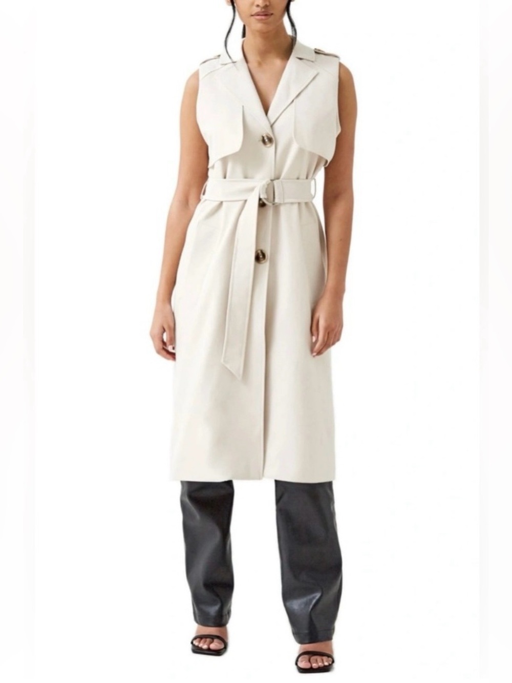 Nordstrom Arden Cream Sleeveless Belted Trench Coat